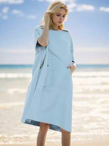 1 pieza Poncho de surf con capucha | Toalla de cambio de traje de baño absorbente y de secado rápido de microfibra con bolsillo para surf para hombres y mujeres, de vuelta al colegio - Multicolor - Ver 9