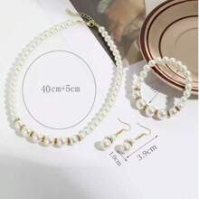 1 par de brincos românticos franceses requintados + 1 pulseira elegante + 1 colar deslumbrante, conjunto de joias com pérolas artificiais, acabamento dourado ou prateado, estilo romântico clássico, para casamento, festa, uso diário, joias femininas