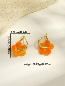 LADYCOCO 1 对时尚可爱亚克力五叶草吊坠耳环，适合女性、约会、派对、礼物 - 橙彩色 - 查看 6
