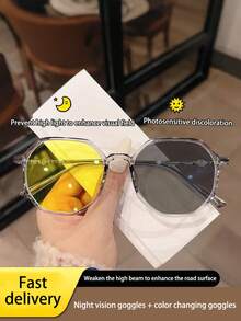 1pc 2-In-1 Photochromic Night Vision Glasses, Unisex, For Everyday Driving, Anti-Glare Day & Night Dual-Use Eyeglasses Frame - Multicolor - View 3