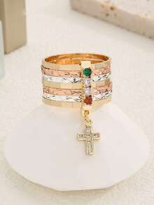 1pc Tri-Color 7-Circle Cross Ring, Suitable For Friends, Girlfriends, Women's Daily And Holiday Wear - Tricolor - View 14