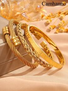 Camhanno 3 piezas de pulsera clásica de acero inoxidable con diseño romano retro y trenzado, adecuada para uso diario y como regalo para el novio en fiestas