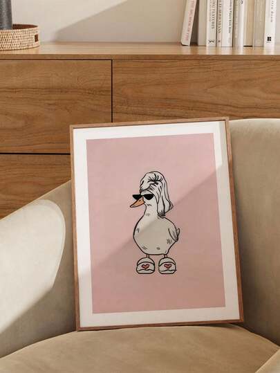 1 יחידות אמנות בד של ברווז מצחיק, קישוט קיר חדר אמבטיה ורוד הומוריסטי, סגנון רטרו כפרי, ציור בנדנה של ברווז כפרי, עיצוב בית אופנתי, סלון, חדר שינה, פוסטר בד למשרד, ללא מסגרת