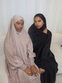 1pc Women Modest Solid Color Long Dress, Prayer Robe Abaya, Arabic Women Regular Classic Back Drawstring Casual Elastic Versatile Abaya For Women, Suitable For Daily Gathering, Prayer, Holidays - Black - View 1