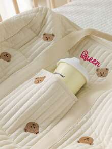 1pc Personalized INS Mommy Bag, Large Capacity Letter Embroidered Teddy Bear Tote Bag, Casual Versatile Mom Outdoor Lightweight Handbag, Multi-Functional Large Capacity Storage Tote Bag With Stroller Hook, Suitable For Daily Use, Can Be Given As A Gift To Family And Friends, School Supplies, For Teenagers, Junior High School Students, Middle School Students, High School Senior High School Students, College Students, University Students, Freshman, Sophomore, Underclassmen - Multicolor - View 6