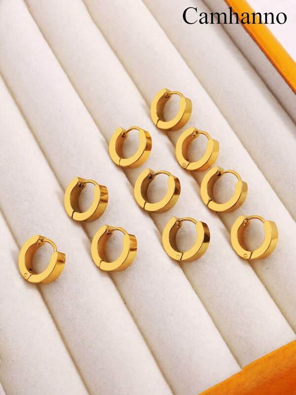 10 زوج من الأقراط المستديرة الفاخرة والبسيطة المصنوعة من الفولاذ المقاوم للصدأ، مناسبة كهدايا للمناسبات للأصدقاء