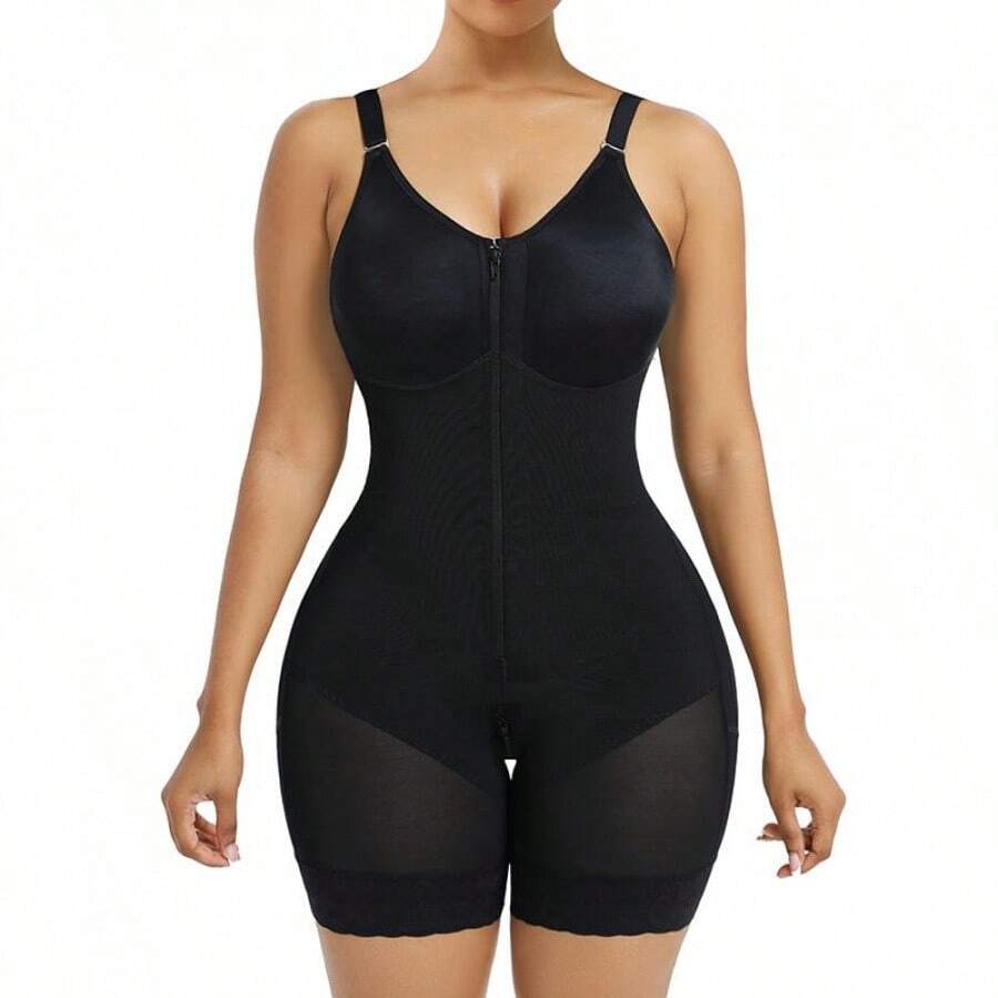 Shapewear  Tummy Control Butt Lifter Shaper With Zipper Crotch Detachable Shoulder Strap - Black - View 1