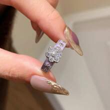 Inel elegant de epocă cu incrustație florală din zirconiu cu decor de lavandă, inel la modă pentru femei din aur solid de 14K