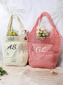 1pc Personalized Initial Letter Large Capacity Tote Bag, Customized Name Print Birthday Gift, Reusable Grocery Bag Suitable For Shopping, Holiday, Picnic, Travel - Multicolor - View 4