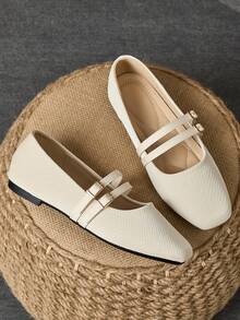 WHDXY Women's Fashion Flats, Square Toe Ballerina Slip-On Casual Shoes, Suitable For Jeans, Work Outfits - 白色 - 查看 2