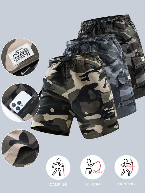 1-Piece Men's Plus Size Loose Camouflage Printed Work Shorts | Essential Shorts For Outdoor Climbing And Fishing | Scratch Resistant And Wear-Resistant Camouflage Quick Drying Shorts | Men's Camouflage Simple Pocket Drawstring Shorts | Men's Plus Size Summer Camouflage Casual Work Shorts | Gifts For Husband And Boyfriend