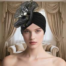 1pc Women's Elegant Pleated Solid Color Headband Cap, Fashion European & American Style With Mesh Floral Feather Decoration, Suitable For Tea Party, Cocktail Party And Wedding - Multicolor - View 1