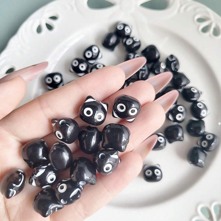 20/30pcs Cute Cat Head Beads DIY Key Chain Accessories, Versatile