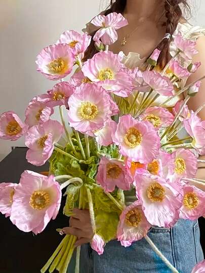 1PC Poppy Flower Artificial Flower, Suitable For DIY Home Interior Decoration, Suitable For DIY Home Interior Decoration, Vase Flower Arrangement, Wedding, Party, Holiday Gift, Spring Best Seller, Silk Flower Plush Stick Artificial Flower, Ornaments Bouquet Party Decoration, Wedding Decoration, Restaurant Table Artificial Flower Decoration, Photography Tool