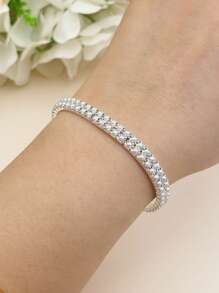 1 set/Múltiple Pulsera de tenis con banda elástica y perlas falsas, color dorado 3MM