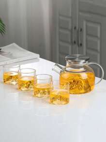 1 Set 2025 Heat Resistant Glass Teapot Set, 1 Teapot And 4 Teacups, Household Tea Set, Office Tea Kettle Back To School