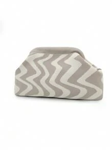 Bolso de embrague de punto a rayas y parches de moda, bolsa de maquillaje con estructura duradera y patrón ondulado de punto, bolsa de almacenamiento elegante para exteriores, bolsa de playa de vacaciones, bolsa de fiesta y noche, artículos de viaje portátiles de uso diario