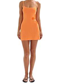 Vestido de verano para mujer de mini camisola sin mangas con espalda abierta, de punto con floral y tirantes de espagueti