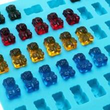 1pc 50 Cavity Cute Bear Shape Silicone Mold, Jelly Chocolate Candy Mold With Dropper, DIY Baking Decorating Tool For Bear Chocolate, Soap, Cake, Pudding, Baking