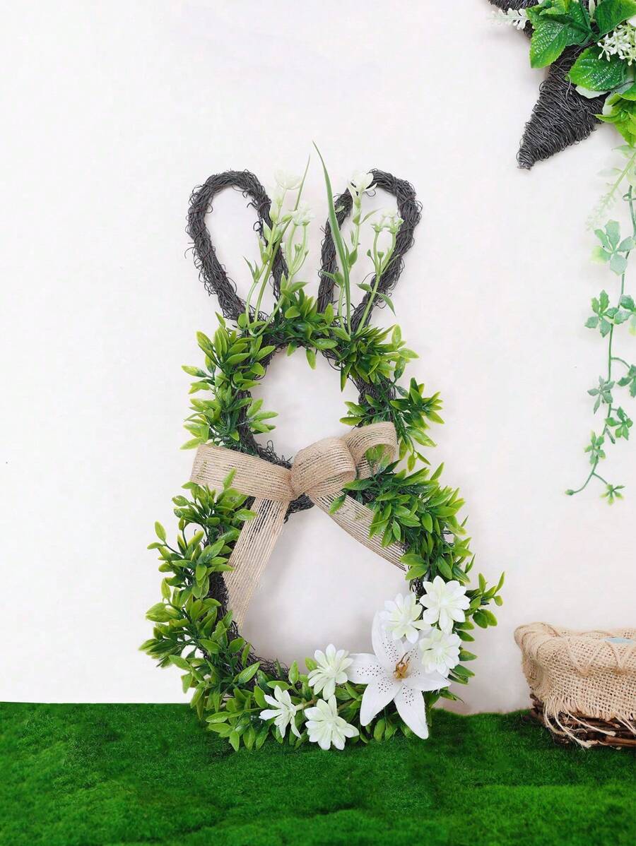 1 pieza Guirnalda de conejo artificial de primavera, decoración plástica multifuncional, sin batería, apropiada para la entrada del hogar, la granja, la ventana interior/exterior, la pared y la decoración de la chimenea, ideal para Pascua, San Valentín, San Patricio, ceremonia de graduación, celebraciones del festival de junio