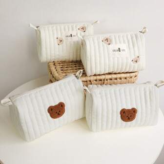 1 件装妈咪包可爱熊设计便携式收纳包婴儿推车挂袋婴儿车包洗漱包化妆包手拿包尿布包新生儿包