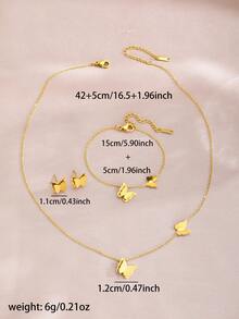3pcs Elegant Fashionable Gold Butterfly Pendant Necklace, Bracelet And Earrings Set, Suitable For Girls Daily Wear, Can Be Jewelry Accessories, Gifts, Birthday Or Holiday Gifts