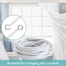 1 Paquete de Alambre para Cortinas de Red Color Blanco, Kit de Cable Colgante para Ventana de 3/5 Metros, Cuerda de Cortina con Ganchos Adhesivos para Barra de Cortina