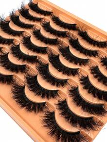 14 Pairs Luxury 3D Faux Mink Lashes - Thick, Fluffy, Elegant D-Curl False Eyelashes, Natural Look, Dramatic Fluffy Cat Eye Lashes, Natural Makeup Enhancement Eyelashes, Reusable, Suitable For Beginners - 濃密款 - 查看 7
