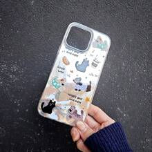 1 Stück Hunde- & Katzen-Futter/Getränk süßes Cartoon-Muster Anti-Sturz Handyhülle, silber-farbener wellenförmiger Verlauf, kompatibel mit Apple//OPPO/VIVO/Honor//Redmi/Transsion Handys, wasserdicht, stoßfest, kratzfest