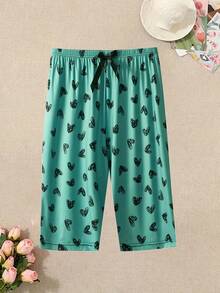 3 Pieces Of Women's Large Size Cropped Pants Love Pattern Summer Cool Comfortable Casual Pajama Pants Home Dress Pants Loose Can Be Worn Outside - 彩色 - 查看 5