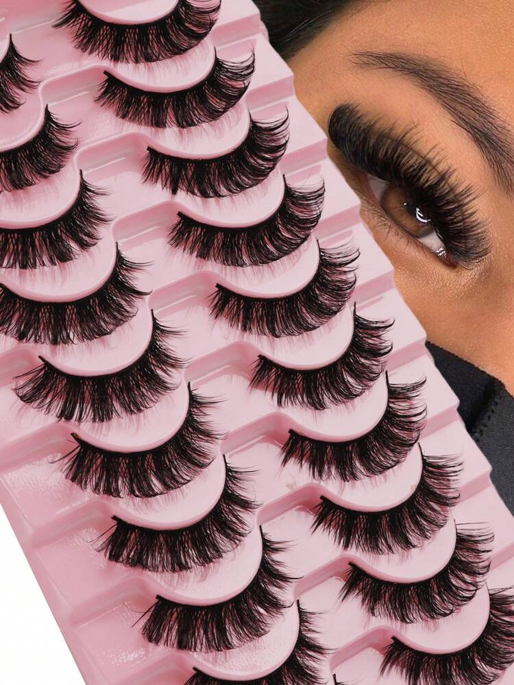 10 Pairs Russian Faux Mink Lashes, 3D Fluffy Dramatic Wispy False Eyelashes, Lengthening & Volumizing Eyelash Extension Kit, Makeup Beauty Products - Black - View 1