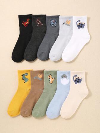 10 pares de calcetines cortos con estampado de dinosaurios para niños, cómodos, duraderos, transpirables, que absorben la humedad, apropiados para uso diario, deportes, casual y exteriores para niños