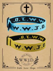 2条 Wwjd 字母提花针织手链，耶稣会怎么做？手绳保护祈祷手链，励志基督教饰品，适合青少年男孩女孩佩戴。