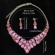 1 套女士珠宝套装，项链和耳环，镶嵌水钻，时尚优雅奢华，适合新娘、婚礼、正式场合、派对
