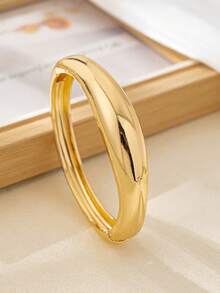 3pcs/1set Fashion Minimalist Gold Color Asymmetrical Wavy Bamboo-Like Geometric Bangle Set, Suitable For Women, Chunky Plain Metal & Zinc Alloy Material Bracelet Set - Yellow Gold - View 20