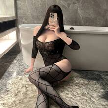 情趣内衣开裆镂空连体网袜无需脱诱惑网衣透明丝袜 - 黑色 - 查看 4