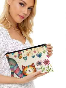 1 pieza Bolsa de cosméticos con diseño de gato lindo, organizador de viaje portátil, bolso de mujer, bolso de verano, bolso de Ramadán, bolsa de maquillaje, billetera, mochila de graduación