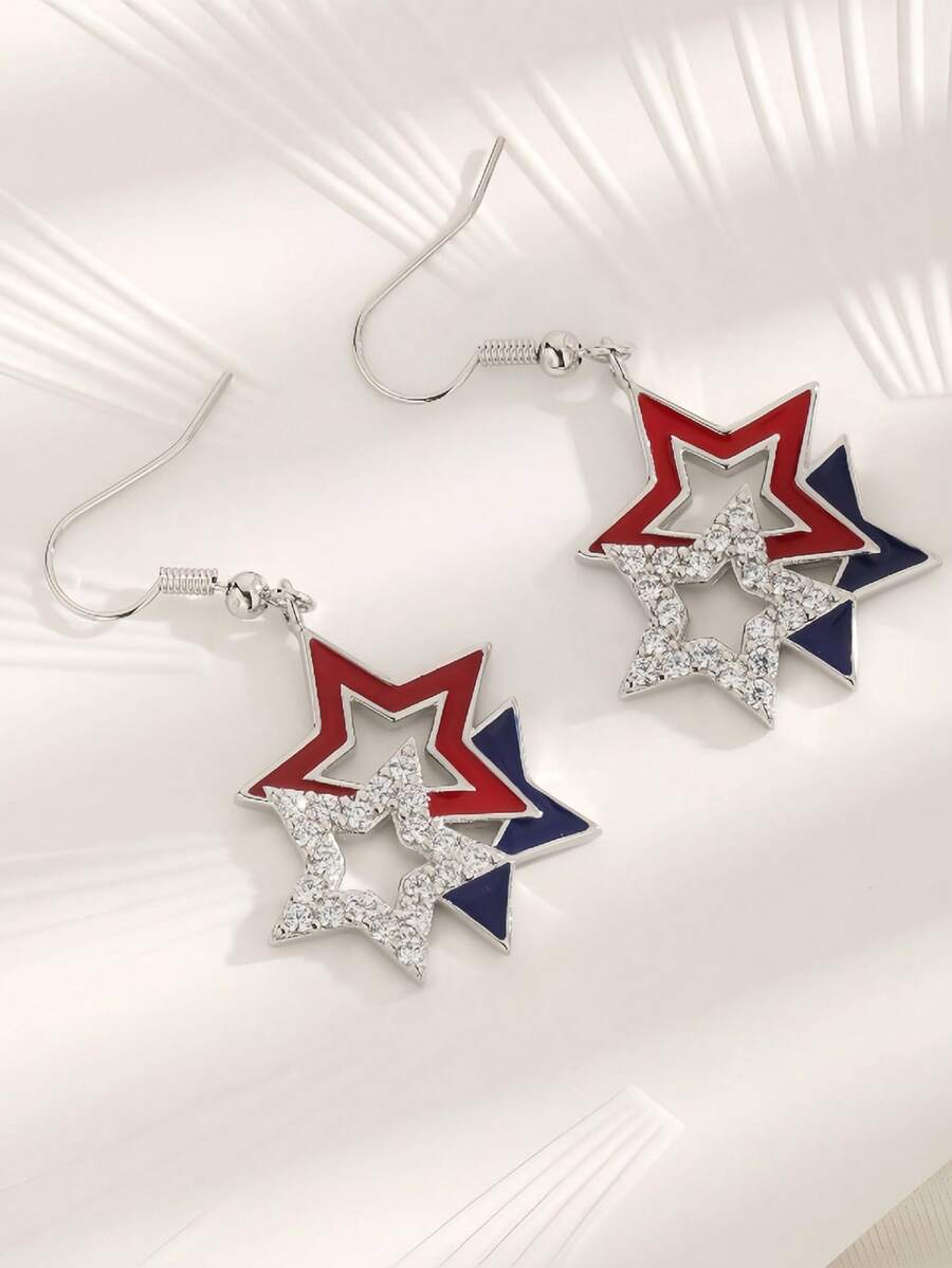 2 件独立日红蓝白条纹美国国旗水钻五角星耳环女士款 - 日星星耳環 - 查看 1