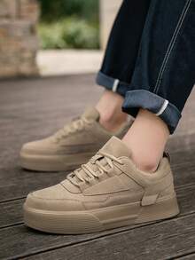 Men's Fashionable Solid Color Lace-Up Front Skate Shoes, Lightweight Casual Outdoor Couple Sports Shoes For Daily Wear - Khaki - View 8