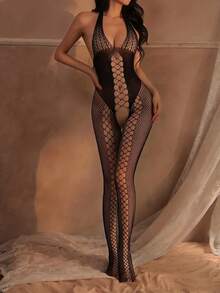 Đồ lót gợi cảm, bộ jumpsuit lưới hai dây gợi cảm, họa tiết hình học, cỡ người lớn, thiết kế hở đáy quần, không tay, phù hợp cho hộp đêm, cuộc sống về đêm, hẹn hò, biểu diễn, tuần trăng mật - Vớ và quần bó sát gợi cảm - Nhiều màu - Xem 4
