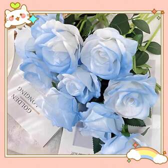 20pcs Artificial Roses - Faux Ice Blue Roses, Suitable For DIY Bride Gifts, Wedding, Party And Home Decor Wholesale - No Vase Included, Eternal Romantic And Love With Artificial Ice Blue Roses, Home Decor, Wedding And Party Decorative Bouquet