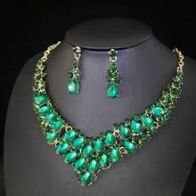 1 套女士珠宝套装，项链和耳环，镶嵌水钻，时尚优雅奢华，适合新娘、婚礼、正式场合、派对