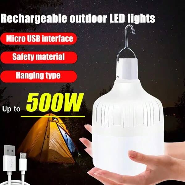 1pc 300W/450W/20W Portable Camping Light, USB Rechargeable Bulb, Outdoor Night Market Stall Light, LED Camping Gear, Home Emergency Super Bright Bulb