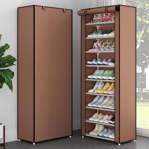 Scarpiera con cerniera a 10 strati, semplice scarpiera in tessuto, armadio portaoggetti multistrato, scarpiera antipolvere per studenti del dormitorio, 160x60x30cm, multistrato, salvaspazio, uso domestico economico, scarpiera antipolvere, dormitorio, porta, interno, semplice armadio
