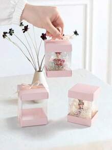 10PCS Square Transparent Gift Boxes With Ribbons, Small Empty Party Gift Boxes, Candy Biscuits, Paper Cups, Cake, Jewelry Boxes, Wedding Gifts, Love Gifts, Birthday Parties Summer Necessity For Women Storage Organizer Gift Travel