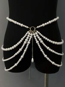 1 件复古多层珍珠流苏腰链，时尚百搭女士派对海滩身体链配饰