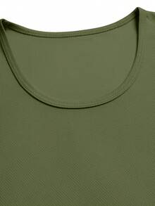 Army Green Women Sports Tank Top With Wide Shoulder Cut And Flowing Curved Hem Suitable For Gym Workouts Yoga Classes Outdoor Hiking And Versatile Everyday Styling - Army Green - View 9