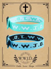 2条 Wwjd 字母提花针织手链，耶稣会怎么做？手绳保护祈祷手链，励志基督教饰品，适合青少年男孩女孩佩戴。