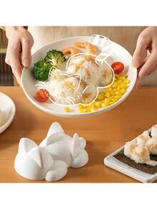 1pc White, Adorable Cat Shaped Sushi & Mashed Potato Mold - Plastic, Suitable For Kitchen And Dining - White - View 3