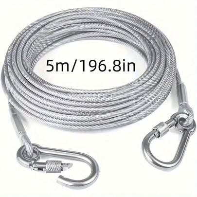 1 pezzo Stendibiancheria in acciaio inossidabile rivestito in PVC impermeabile da 5 metri, ottimo per uso interno/esterno, accessori da campeggio, bagno e dormitorio, con loop antiscivolo e gancio scorrevole liscio, accessori per il bucato, appendiabiti